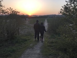 Walkers in the Kent Downs Sunset