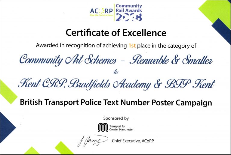 Certificate of Excellence awarded for poster designs by students of Bradfields Academy