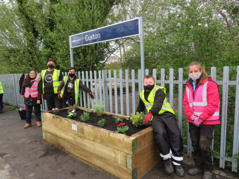 A newly constructed planter on a station platform