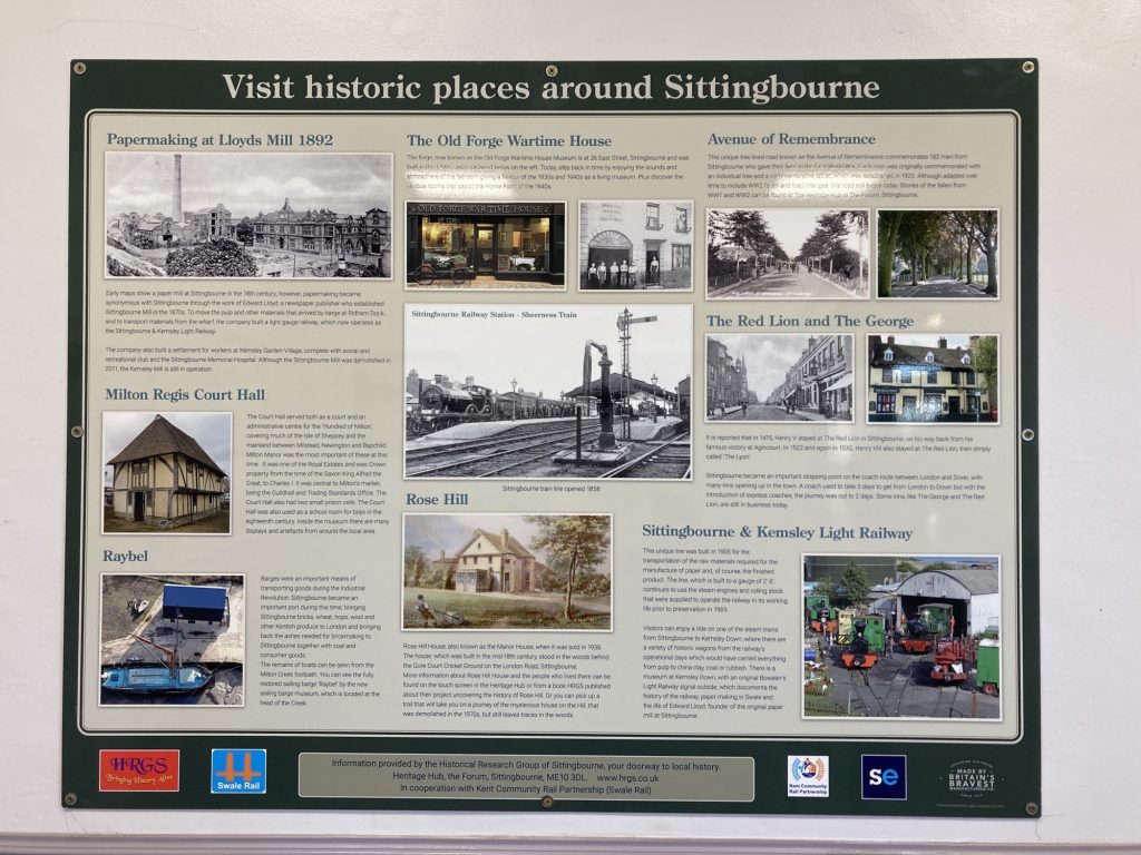 A board detailing aspects of the industrial and social history of Sittingbourne, including historic and contemporary photographs.