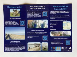 Front page of a folded tourism brochure for "Places to visit by train in Swale"