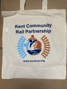 A cotton tote bag with Kent CRP name, logo and website