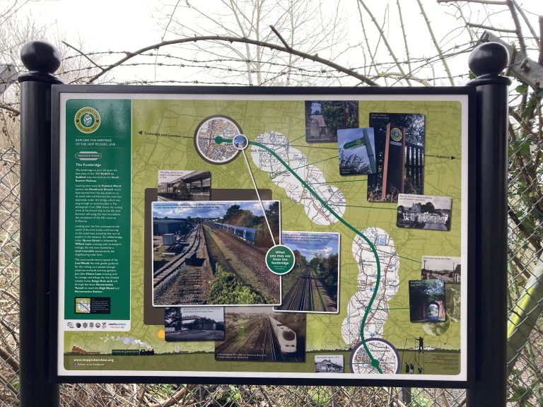 Hop Pickers Line Heritage Trail information board Paddock Wood