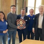 Dominic Noades receives the Mike Fitzgerald shield for Volunteer of the Year 2023/24 Kent Community Rail Partnership. The shield is awarded by Steve White, managing director of Southeastern. Pictured are Therese Hammond, Dominic Noades, Steve White, Gary Outram and Chris Fribbins