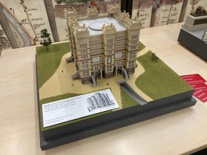 Model of Jezreels Tower, an ornate building.