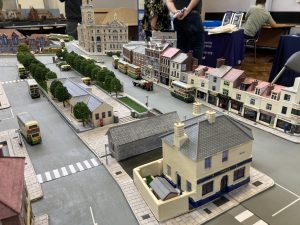 Diorama display of Chatham town centre in the 1960's focused on what is now the Brook theatre, Military Road and the Paddock. There are many models of vintage buses.