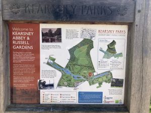 An infromation board for Kearseny Abbey and Russell Gardens