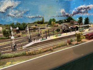 A model railway layout, Manston Airport, with model aircraft in the foreground