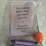 A treat bags from the Lenham school containing positive messages and a variety of chewy sweets.
