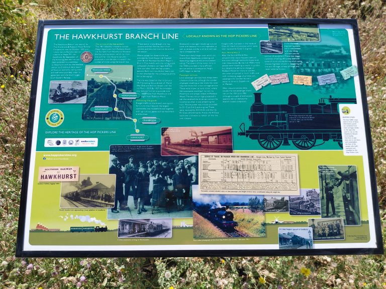 An information panel entitled "The Hawkhurst Branch Line" with information on the former railway line connecting Paddock Wood to Hawkhurst
