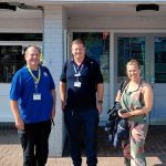 Gary, Luke and Karen pose for a picture outside Sheerness-on-Sea station.