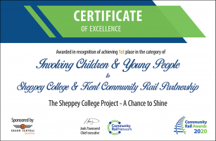 First Place Community Rail Award Certificate 2020